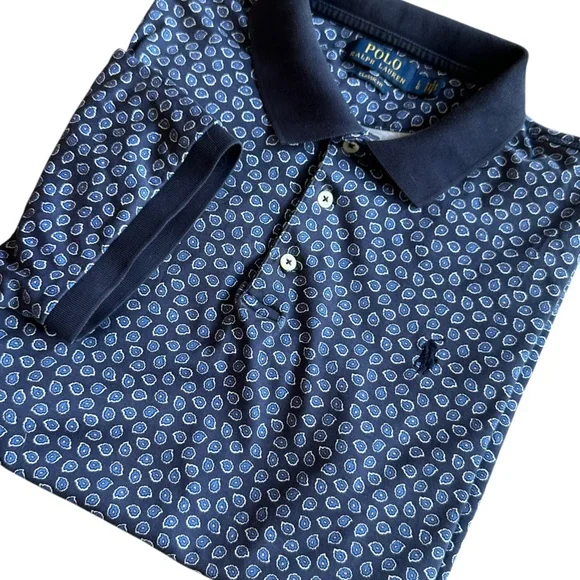 Polo Ralph Lauren Polo Men's Large Blue & White Print Classic Fit Short Sleeve - Picture 1 of 12